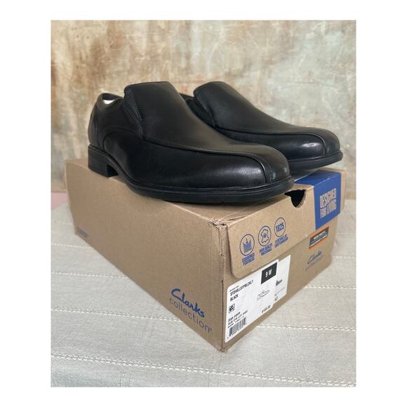 Clarks Steadwell Step Men\'s Black Leather Slip On Dress Loafer Wide Size 9 W main image 10